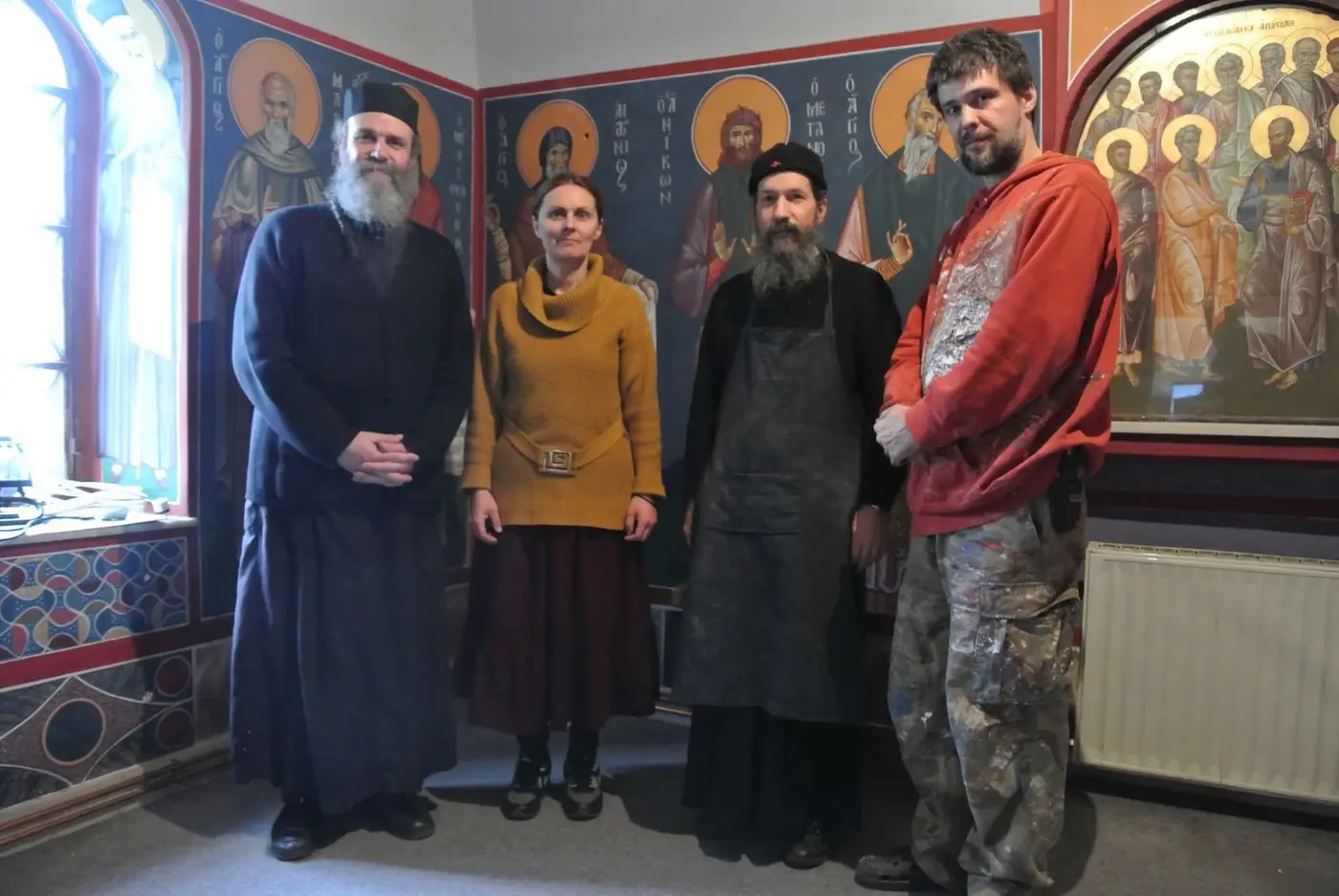 At Agioi Anargyroi on Mount Parnon: Geronda Pamfilos, Zvezdana, Father Damianos and Uglješa Mileta in painting clothes
